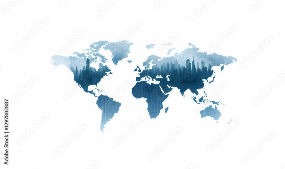 custom made wallpaper toronto digitalAbstract World Map with Urban Silhouettes and Blue Tones