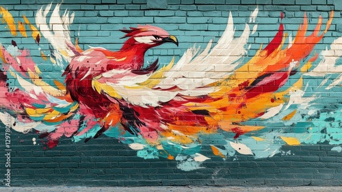 Colorful bird mural painted on a textured brick wall showcasing vibrant artistic expression and urban street art