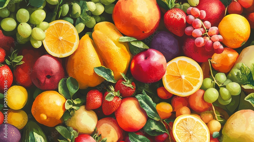 Colorful arrangement of fresh fruits on a wooden surface. Colorful arrangement of fresh fruits on a wooden surface.