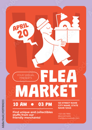 Orange Pink Retro Minimalist Modern Flea Market Flyer