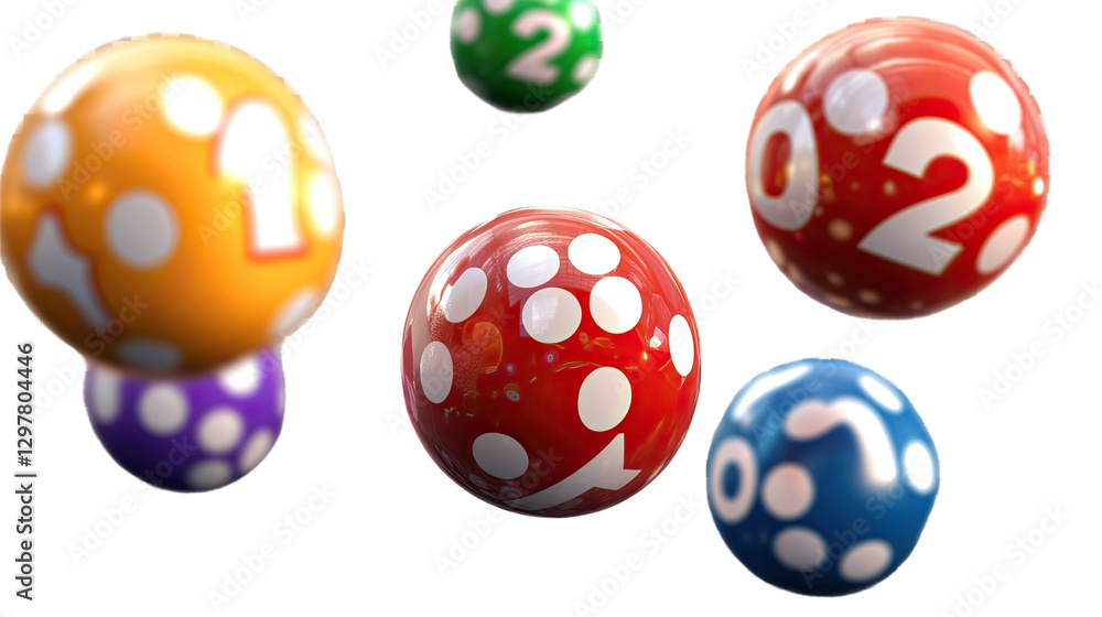 Colorful Lottery Balls in Motion: A dynamic composition of vibrant lottery balls, each bearing a unique number, appears suspended in mid-air, suggesting the excitement of a game of chance. Colorful Lottery Balls in Motion: A dynamic composition of vibrant lottery balls, each bearing a unique number, appears suspended in mid-air, suggesting the excitement of a game of chance.