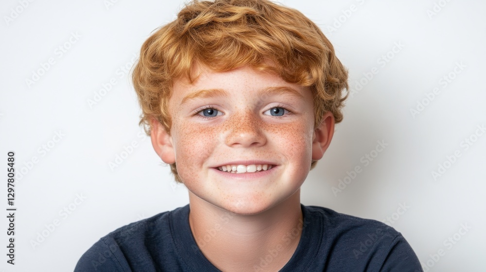 Cheerful Boy with Freckles in Minimalistic Setting Cheerful Boy with Freckles in Minimalistic Setting