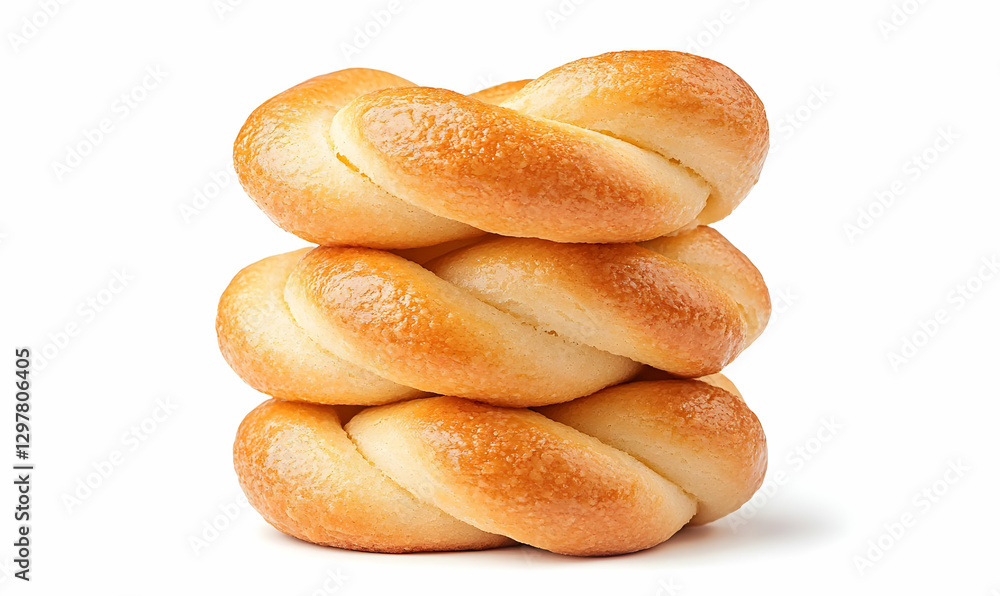 Freshly Baked Twisted Bread Rolls Piled High on a White Surface Freshly Baked Twisted Bread Rolls Piled High on a White Surface