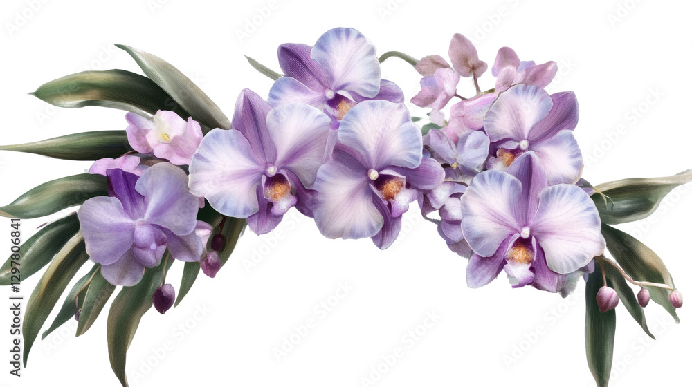 Purple Orchid Bouquet: A stunning arrangement of delicate purple and white orchids with lush green leaves. The blossoms showcase intricate details, adding a touch of elegance and sophistication. Purple Orchid Bouquet: A stunning arrangement of delicate purple and white orchids with lush green leaves. The blossoms showcase intricate details, adding a touch of elegance and sophistication.