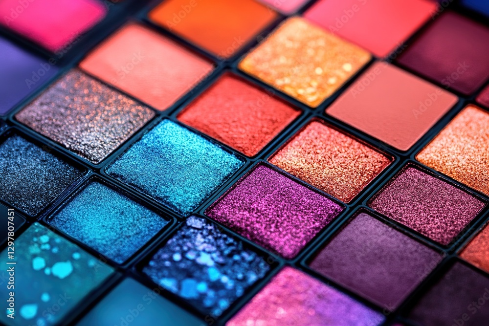 Closeup Colorful Eyeshadow Palette with Shimmer and Glitter Shades Closeup Colorful Eyeshadow Palette with Shimmer and Glitter Shades