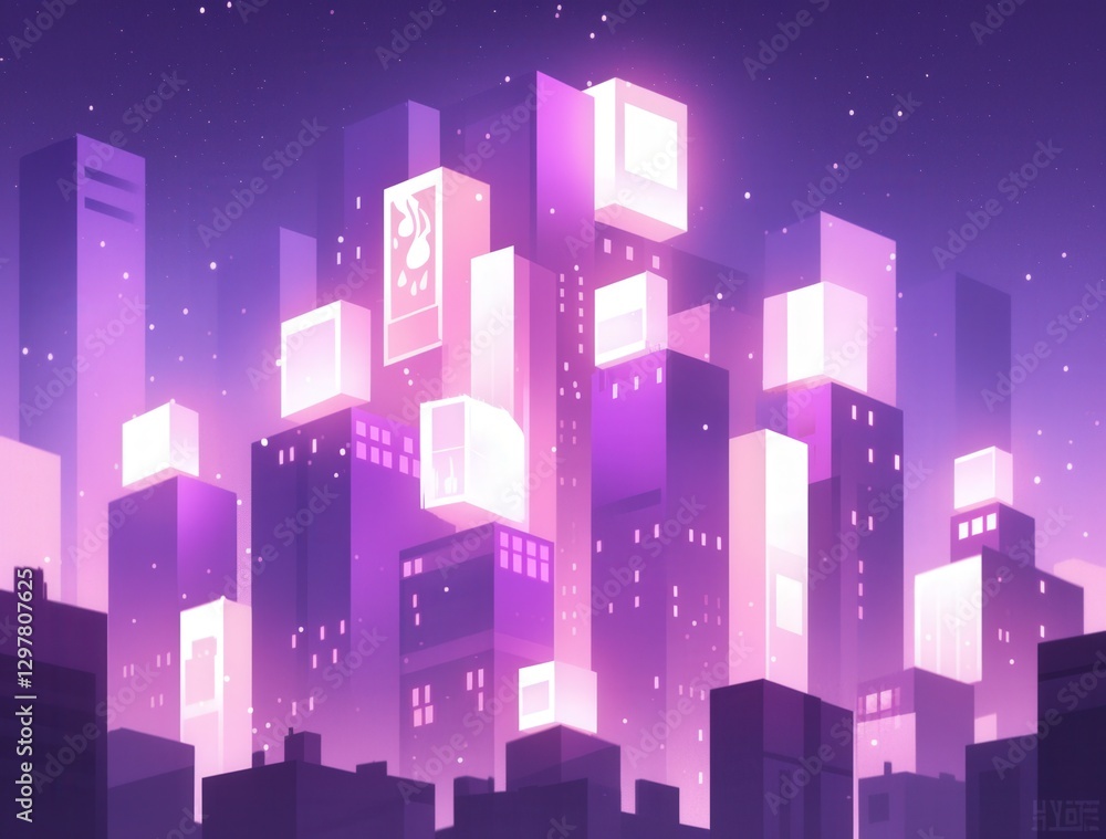 Fototapeta premium Purple Neon Cityscape