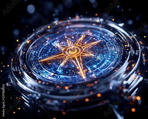 Wallpaper Mural Glowing compass, swirling dark background Torontodigital.ca