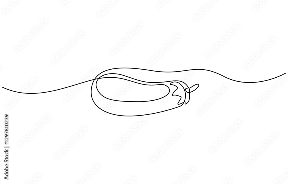 Obraz premium One continuous line drawing eggplant vegetable. eggplant single line illustration, Zucchini. Eggplant. Continuous line drawing. Vegetable frame border doodle.