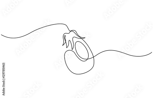 One continuous line drawing eggplant vegetable. eggplant single line illustration, Zucchini. Eggplant. Continuous line drawing. Vegetable frame border doodle.