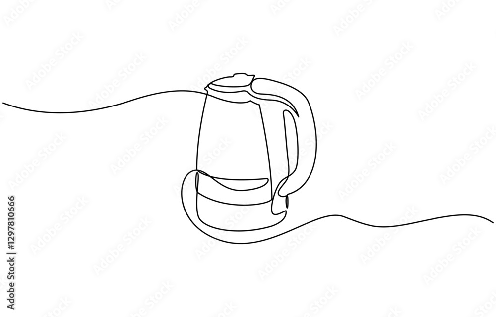 Obraz premium One continuous line drawing of kettle isolated on white background. cooking and kitchen concept, Electric kettle. Icon. A simple drawing of a continuous line of a kitchen electric appliance.