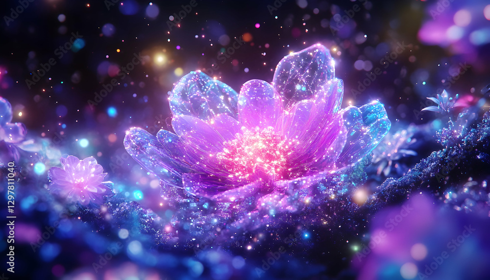 Fototapeta premium Glowing Flower, Night, Fantasy, Sparkle