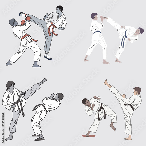 fighting training in Karate vector illustration