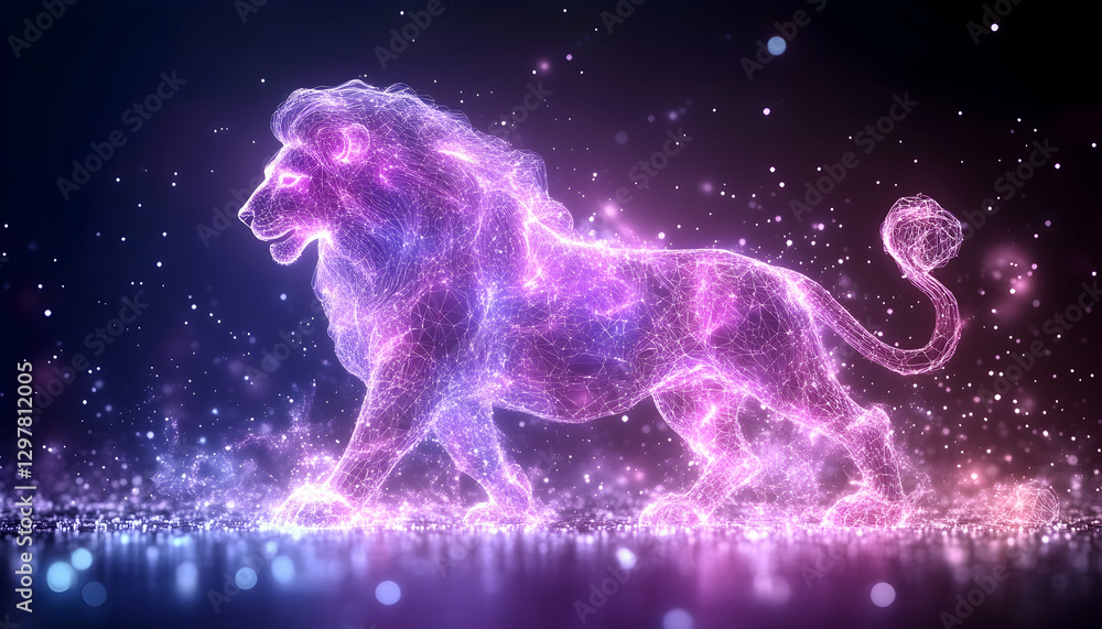 Glowing Lion, Night, Sparkle, Magic Glowing Lion, Night, Sparkle, Magic