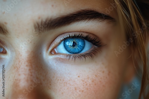 Bright Blue Eye Close-Up Highlighting Natural Beauty and Detail in Soft Lighting