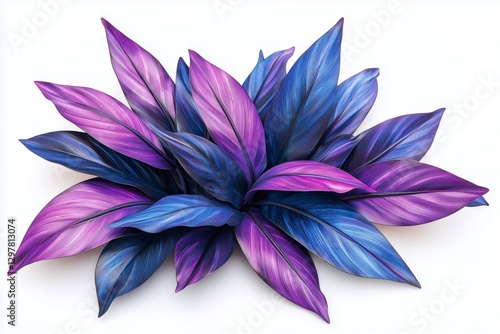 Colorful Leaves in Shades of Pink and Blue Arranged Artistically on a Dark Ba...