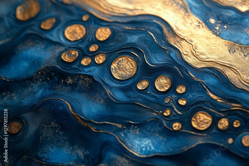 Bold Blue and Gold Abstract Painting Showcasing Textured Brush Strokes and Vi...