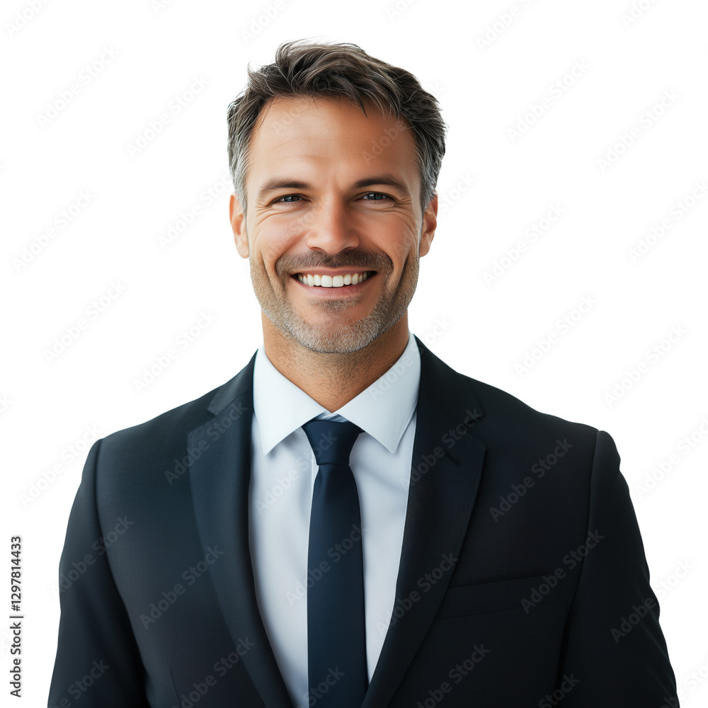 Smiling businessman in his late thirties, wearing elegant suit and tie. Isolated transparent background. Smiling businessman in his late thirties, wearing elegant suit and tie. Isolated transparent background.
