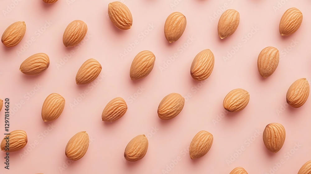 a group of almonds on a peach background a group of almonds on a peach background