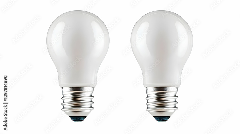 Two White Light Bulbs with Metal Bases Isolated on White Background Two White Light Bulbs with Metal Bases Isolated on White Background