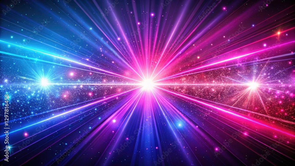 Naklejka premium Purple Pink Neon Laser Lights, Bokeh Background, Glitter Sparkle Stage, Abstract Light Show