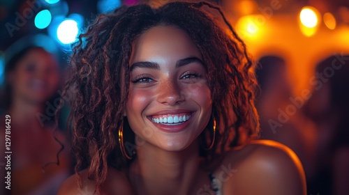 Multiracial Group Laughing Together During Fun Night Out photo