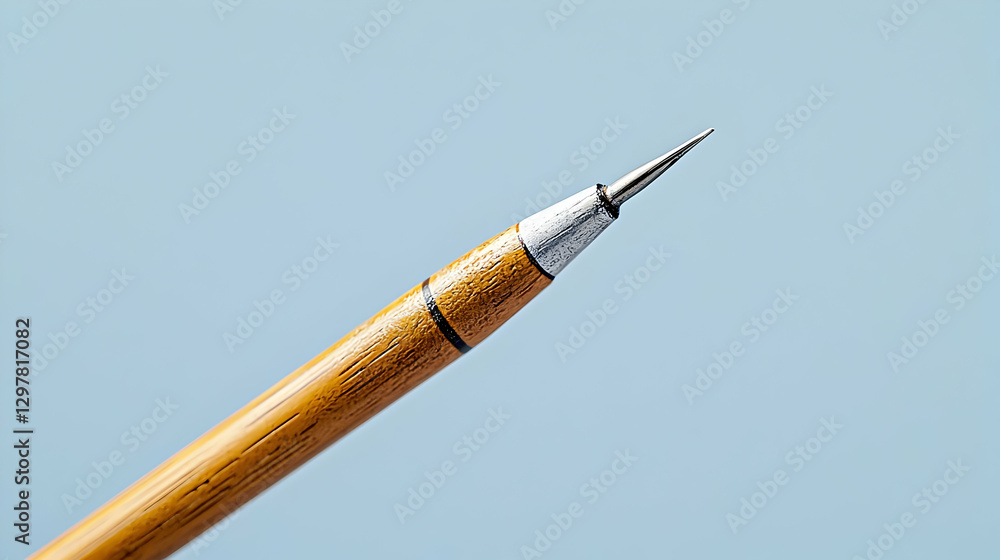 Naklejka premium Close Up Of Yellow Wooden Pencil With White Tip On Light Blue Background