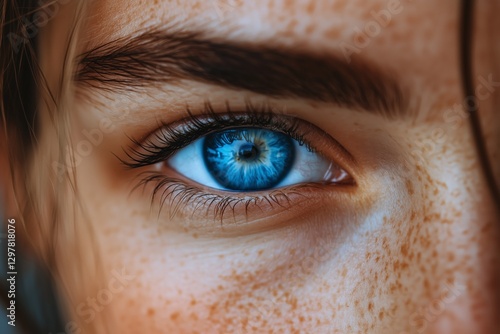 Bright Blue Eye Close-Up Highlighting Natural Beauty and Detail in Soft Lighting
