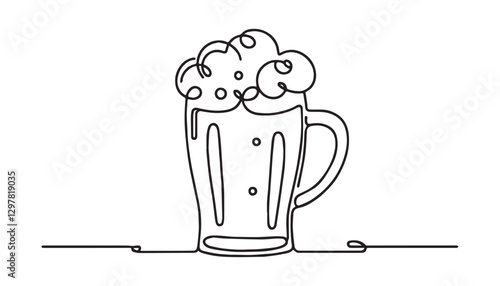 Continuous one single minimal line drawing beer