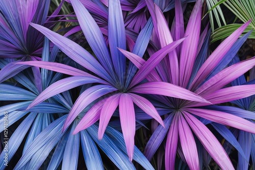 Colorful Leaves in Shades of Pink and Blue Arranged Artistically on a Dark Ba...