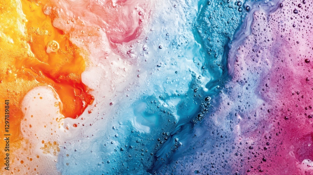 Fototapeta premium An Abstract Colorful Fluid Art Background With Vibrant Swirls Of Orange, Red, Yellow, Blue, And Purple Paint, Creating A Dynamic And Energetic Visual