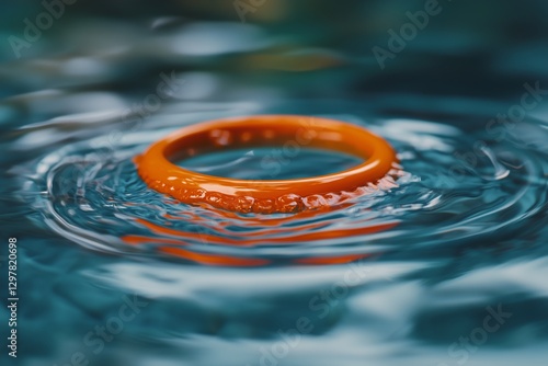 Bright Orange Flotation Ring Floating in Tranquil Water on a Calm Day