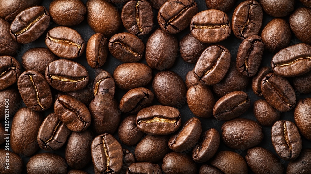 Naklejka premium Close-Up of Rich Brown Coffee Beans for Beverage, Aroma, and Culinary Purposes in Natural Lighting