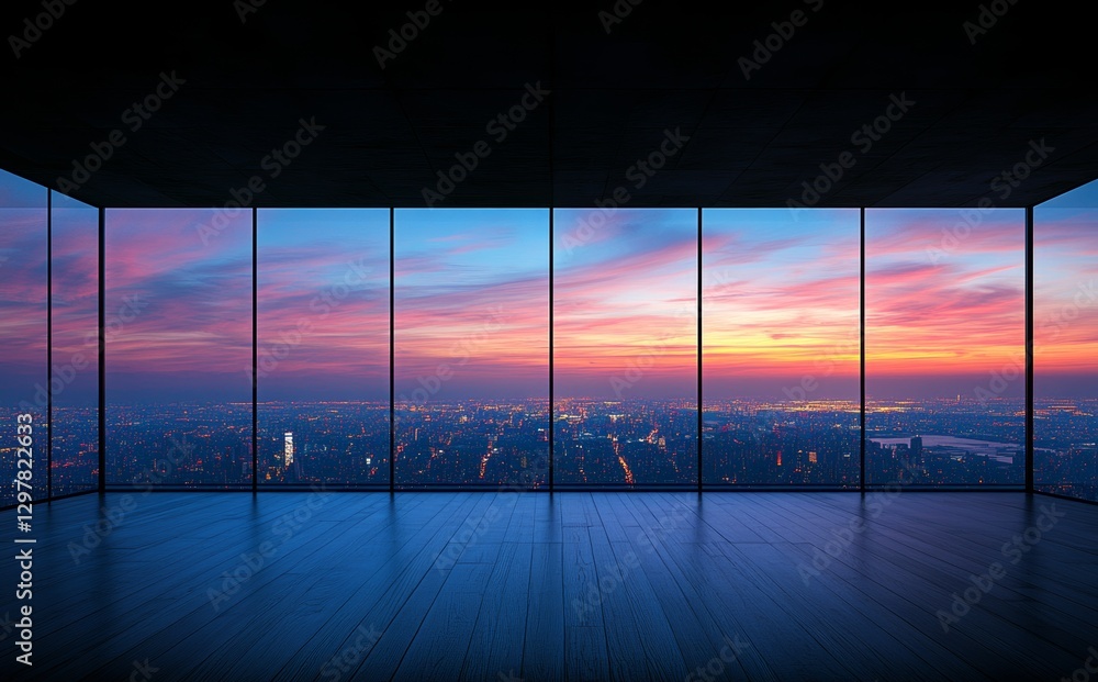 Fototapeta premium The sight from a skyscraper window at sunrise is awe-inspiring