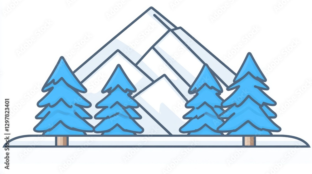 Obraz premium Stylized mountains scenery with evergreen trees and winter landscape in minimalist style vector background illustration