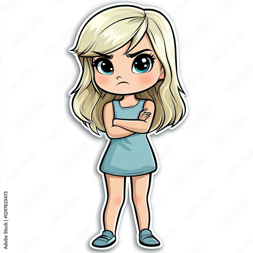 Chibi girl with blonde hair, pouting and arms crossed, looking determined Chibi girl with blonde hair, pouting and arms crossed, looking determined