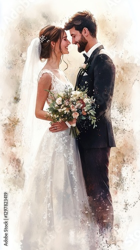 Couple Shares a Tender Moment During Their Outdoor Wedding Ceremony at Sunset...