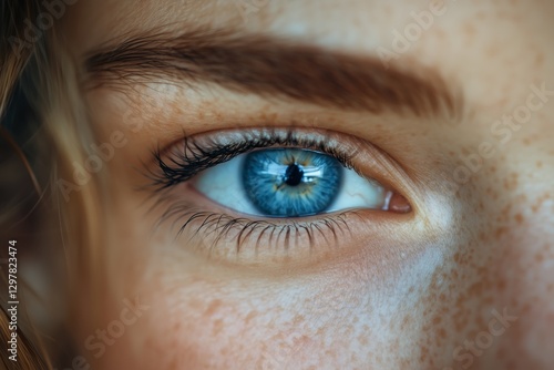 Bright Blue Eye Close-Up Highlighting Natural Beauty and Detail in Soft Lighting