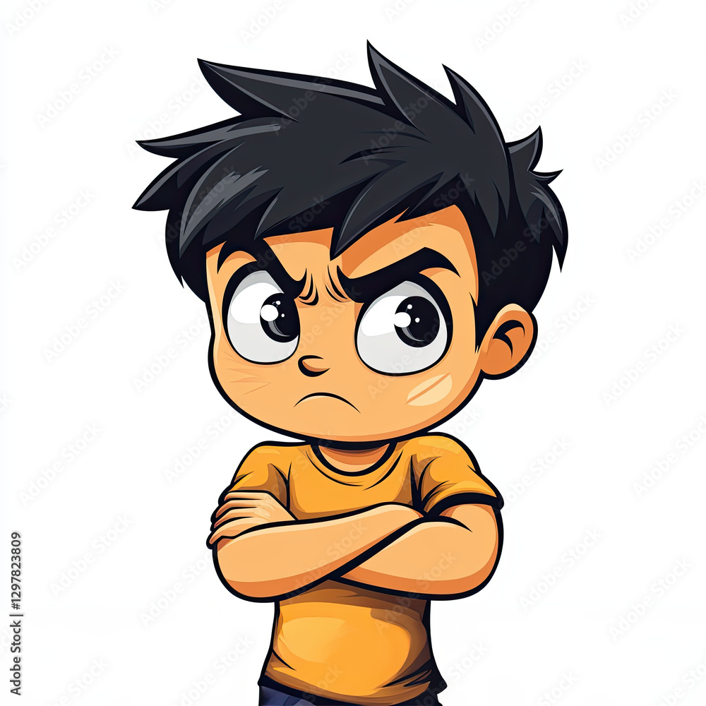 Fototapeta premium Chibi character with crossed arms, looking serious and determined