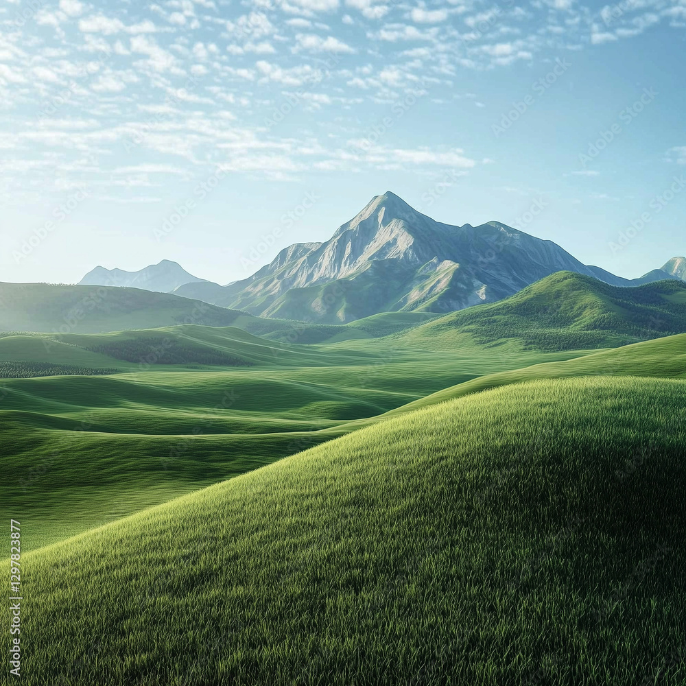 View green plains and beautiful mountain, clear skies, natural panorama destination background wallpaper AI generated image View green plains and beautiful mountain, clear skies, natural panorama destination background wallpaper AI generated image