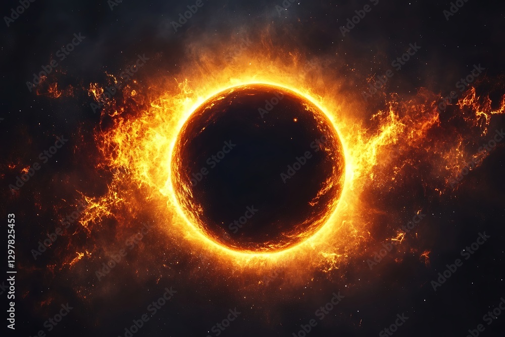 Naklejka premium Fiery Planet, Space, Burning, Cosmic, Inferno, Background, Fantasy, Art