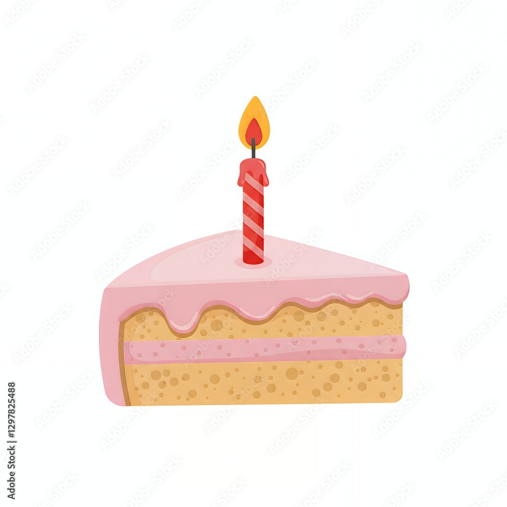 Piece of Cake with Burning Candle for Celebration Event Illustration Piece of Cake with Burning Candle for Celebration Event Illustration