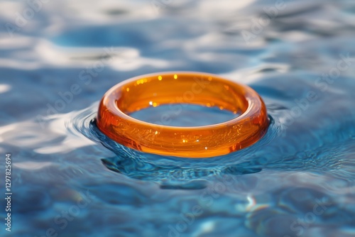 Bright Orange Flotation Ring Floating in Tranquil Water on a Calm Day