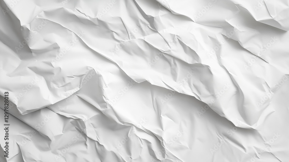 Fototapeta premium Creased white paper with folds and wrinkles as a textured background for posters.
