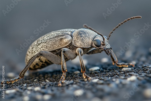 Colorful Orange Beetle Crawling on a Surface With Distinct Patterns in Natura...