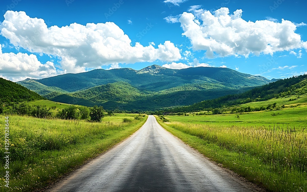 Naklejka premium a dirt road through a green field