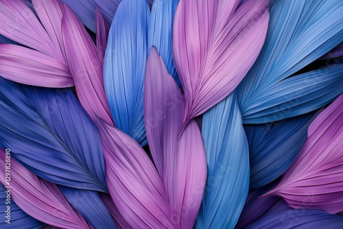 Colorful Leaves in Shades of Pink and Blue Arranged Artistically on a Dark Ba...