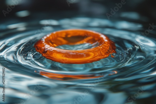 Bright Orange Flotation Ring Floating in Tranquil Water on a Calm Day