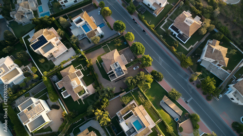 Aerial view of a modern residential neighborhood