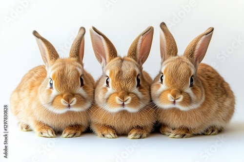 Cute Rabbits Sitting Side by Side on a Soft Surface in a Calm Indoor Setting