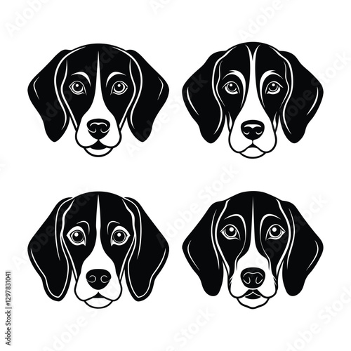Collection of beagle dog head illustrations silhouette isolated on white background